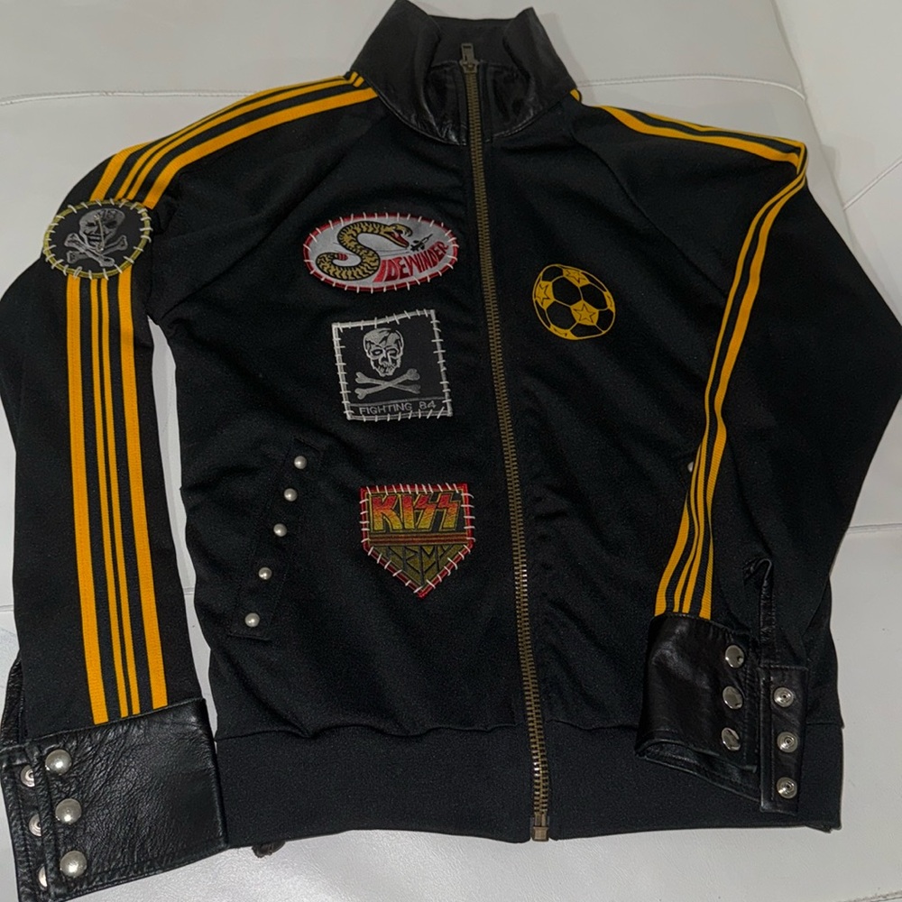 Vintage track jacket repurposed patchwork leather by Mer De Noms Medium